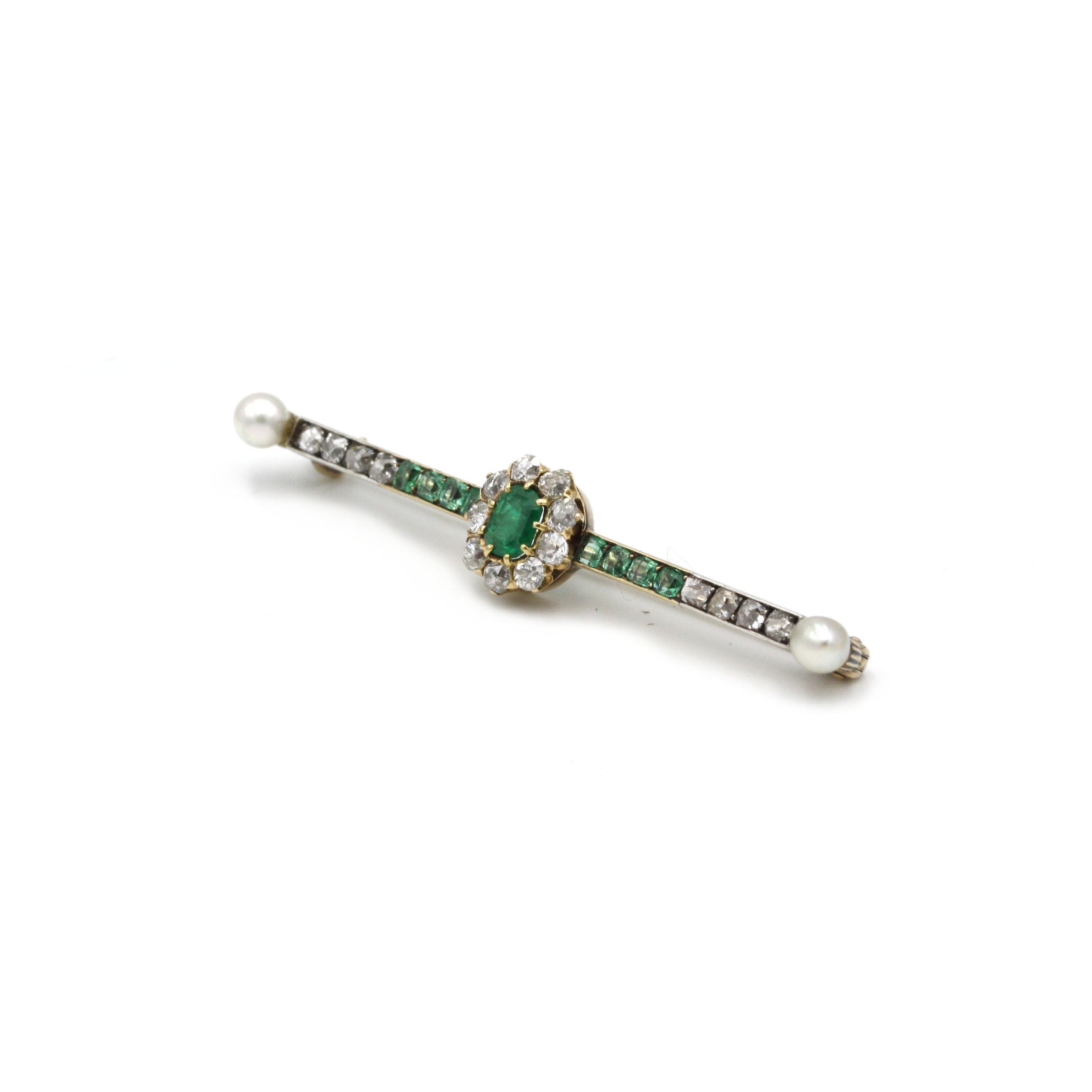 Broche - Or, Argent, Diamants & Emeraudes