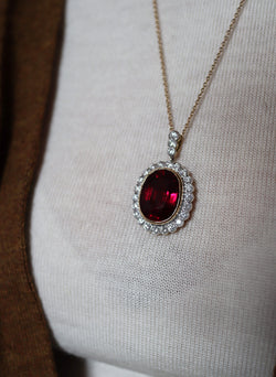 Pendentif marguerite en or deux tons tourmaline et diamants