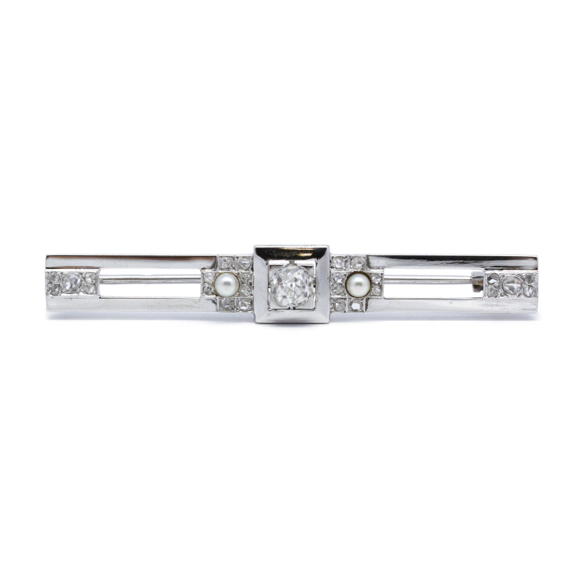 Broche - Or, Platine, Diamants Et Perles
