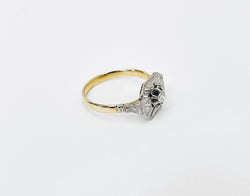 Bague solitaire diamant Art Déco en or jaune et blanc