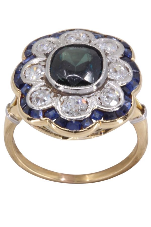 Marguerite saphirs et diamants en or jaune