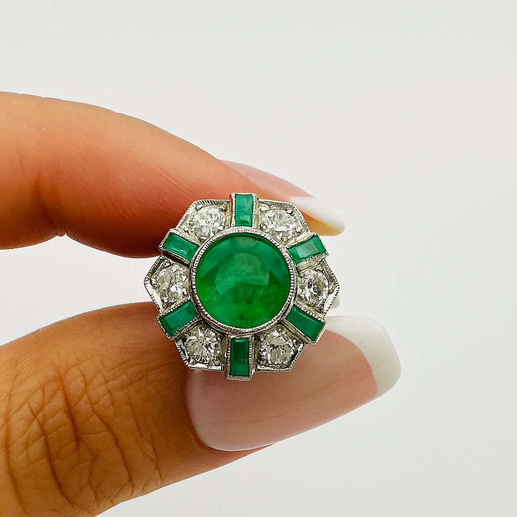 Ring ANILLO in paltinium with emeralds and diamonds