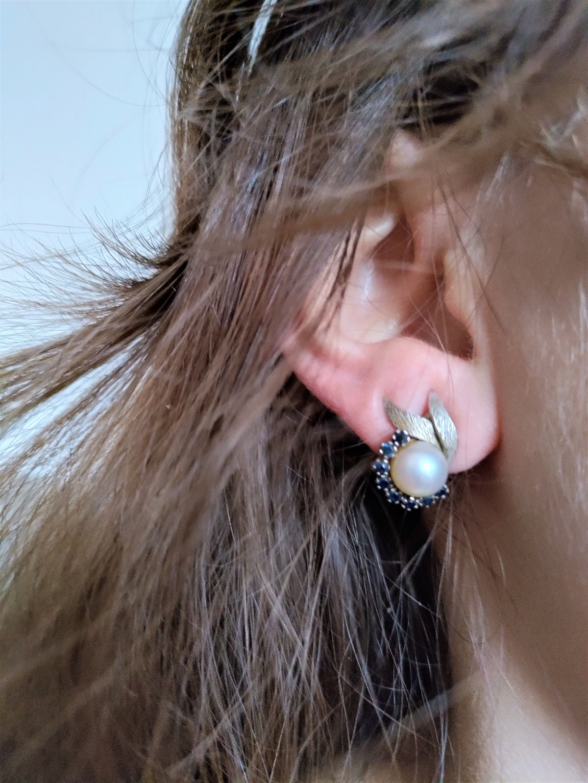 Boucles d'Oreilles Clips Perle Et Saphirs