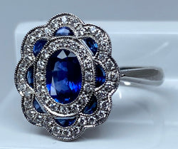 18k gold sapphire and diamond daisy ring