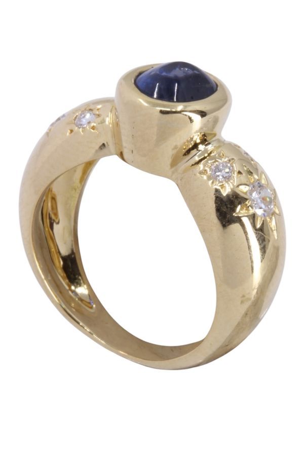 Ring Sapphire headband and diamonds in yellow gold