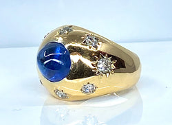 Bague en or jaune 18 carats, saphir 5,10 carats Ceylan non chauffé et diamants