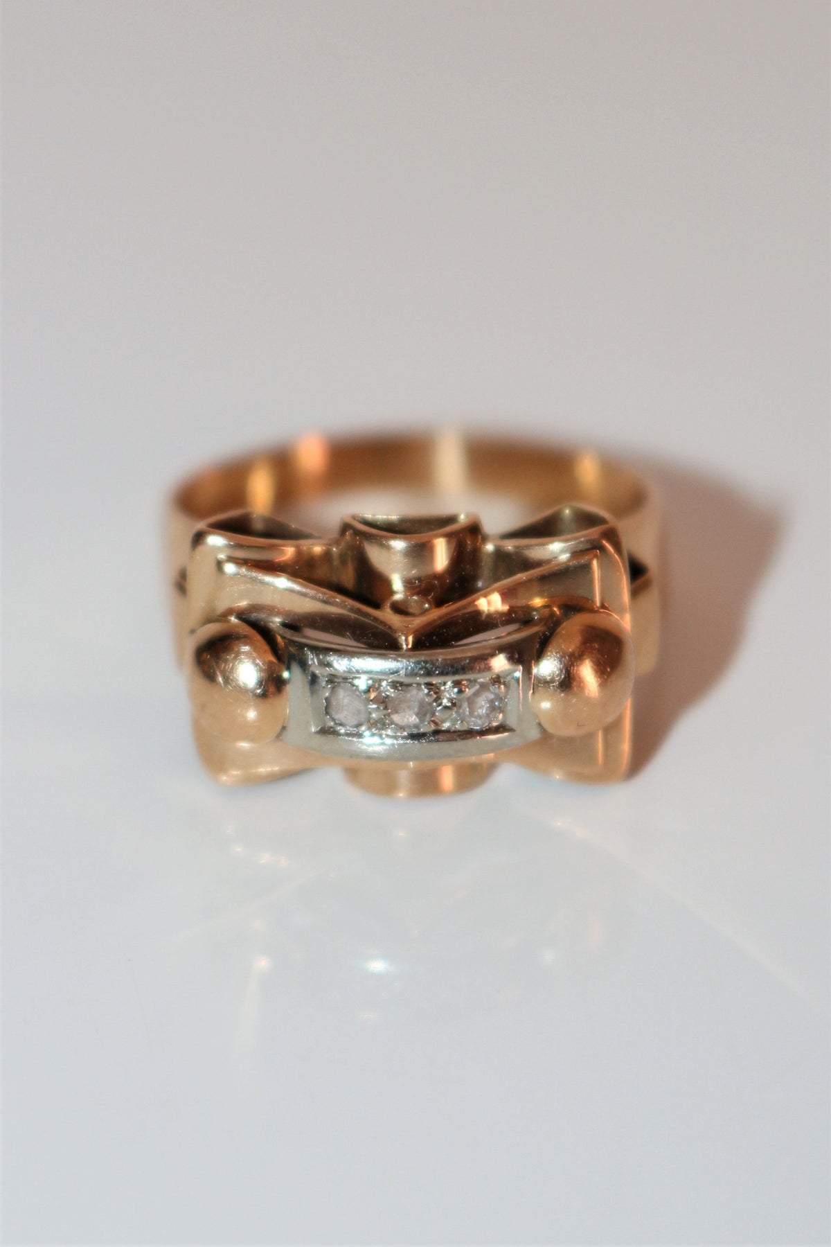 Bague Rétro Or Jaune Et Roses