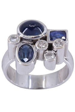 Bague moderne saphirs et diamants en or blanc