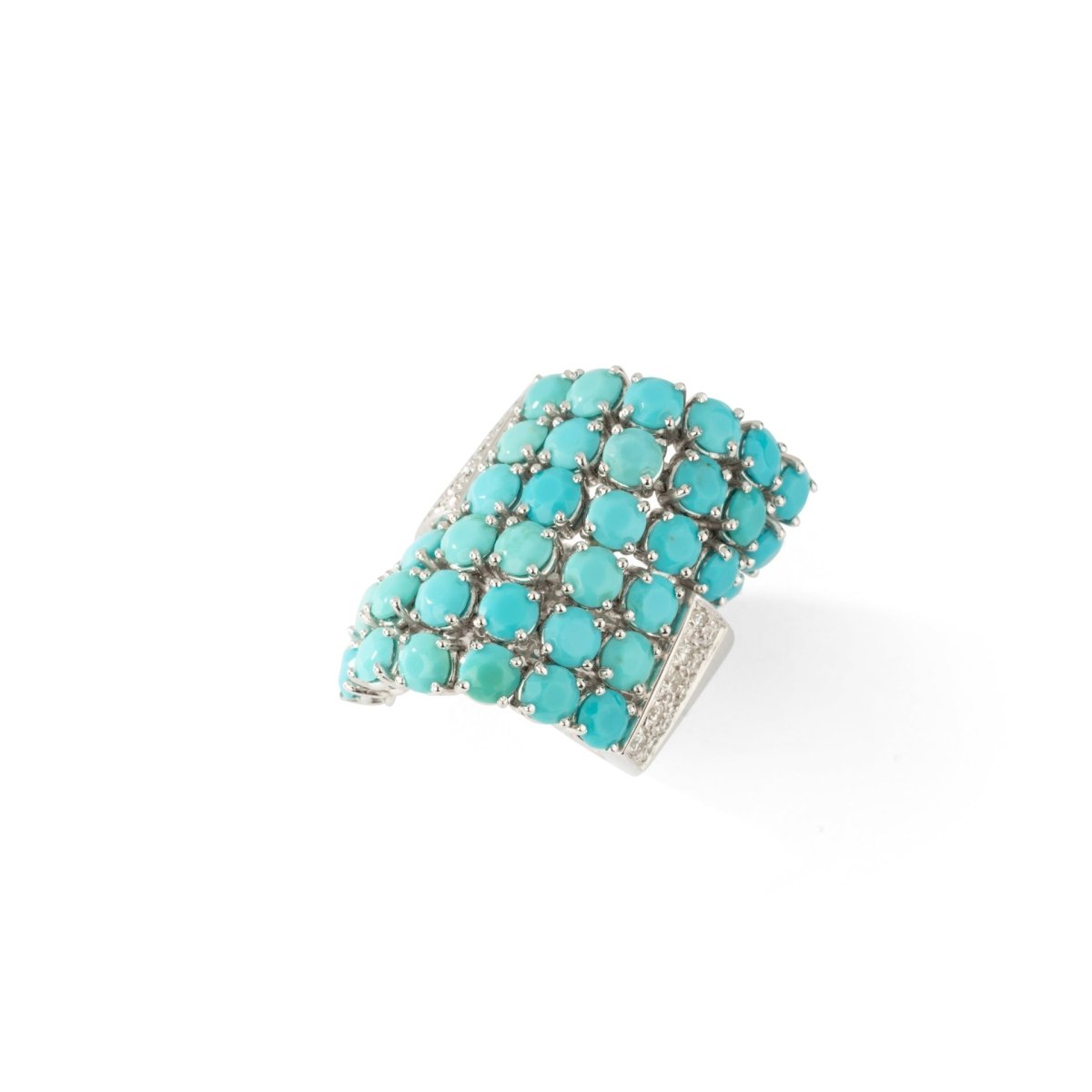 Bague Cocktail RINALDO GAVELLO en or blanc, turquoises et diamants