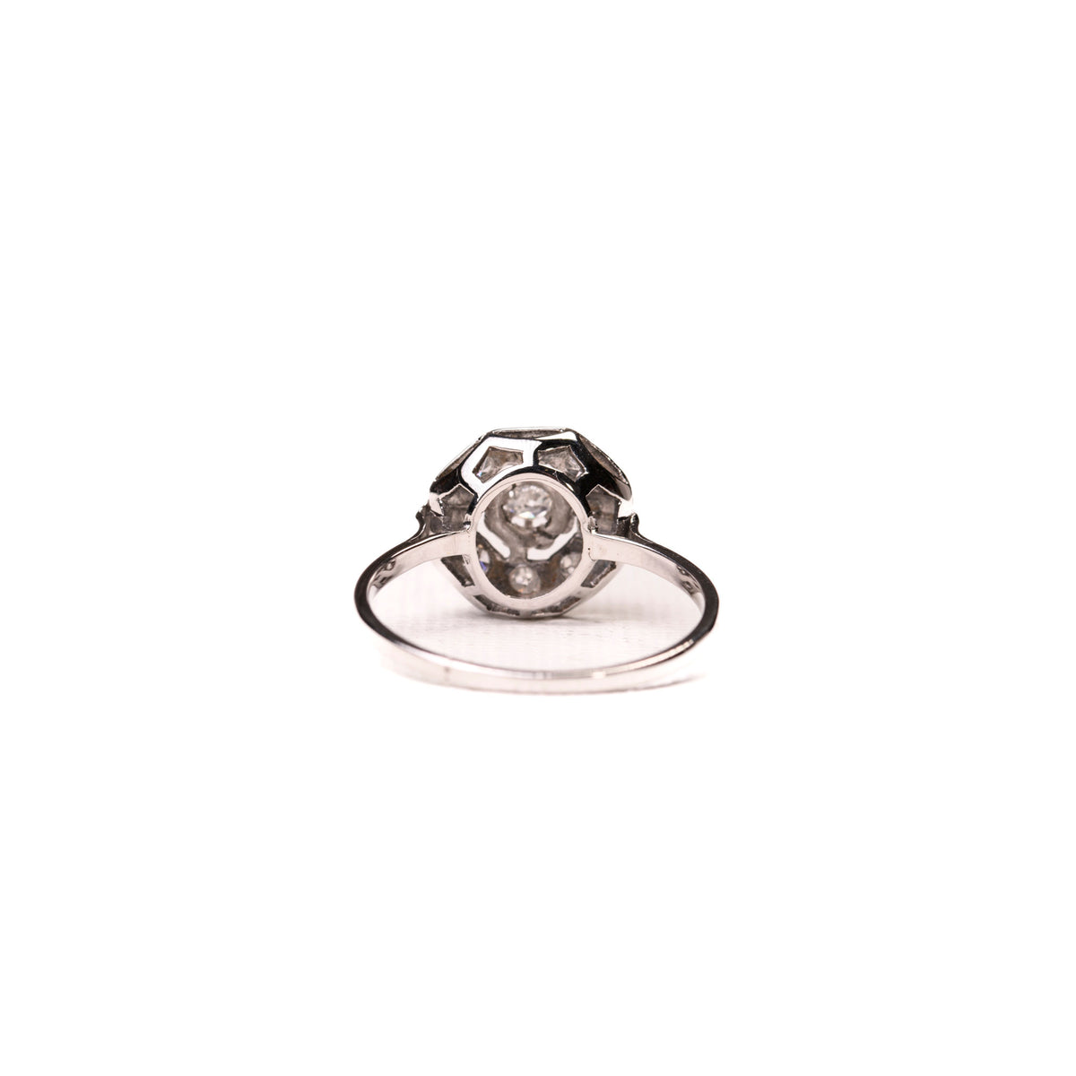 Bague Art Déco octogonale diamants or blanc et platine
