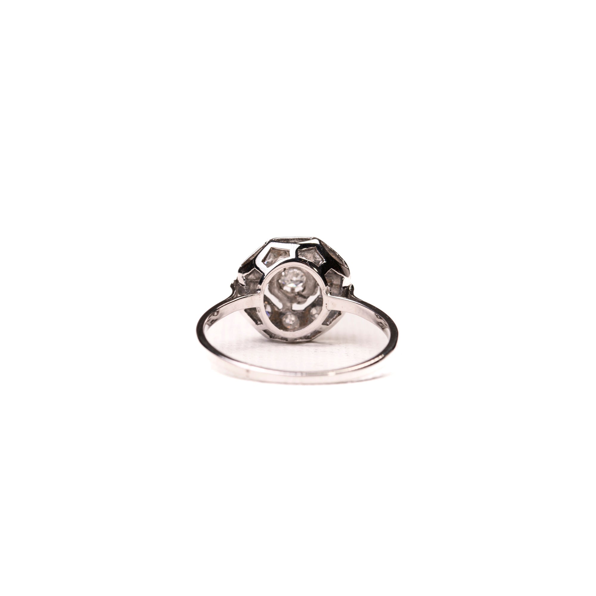 Bague Art Déco octogonale diamants or blanc et platine