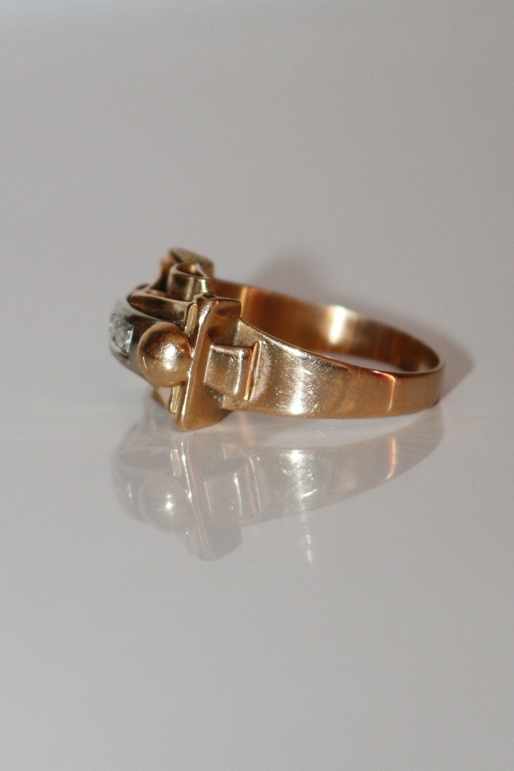 Bague Rétro Or Jaune Et Roses