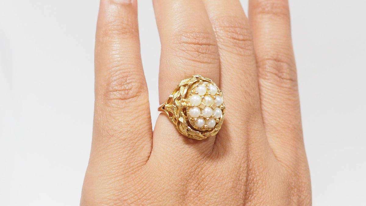 Bague Basculante En Or Jaune, Perles Et Amazonite