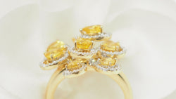 Bague Fleur or blanc et citrines et diamants