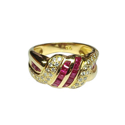 Bague noeud en or jaune rubis et diamants