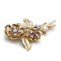 Broche - Or, platine & Diamants & Rubis