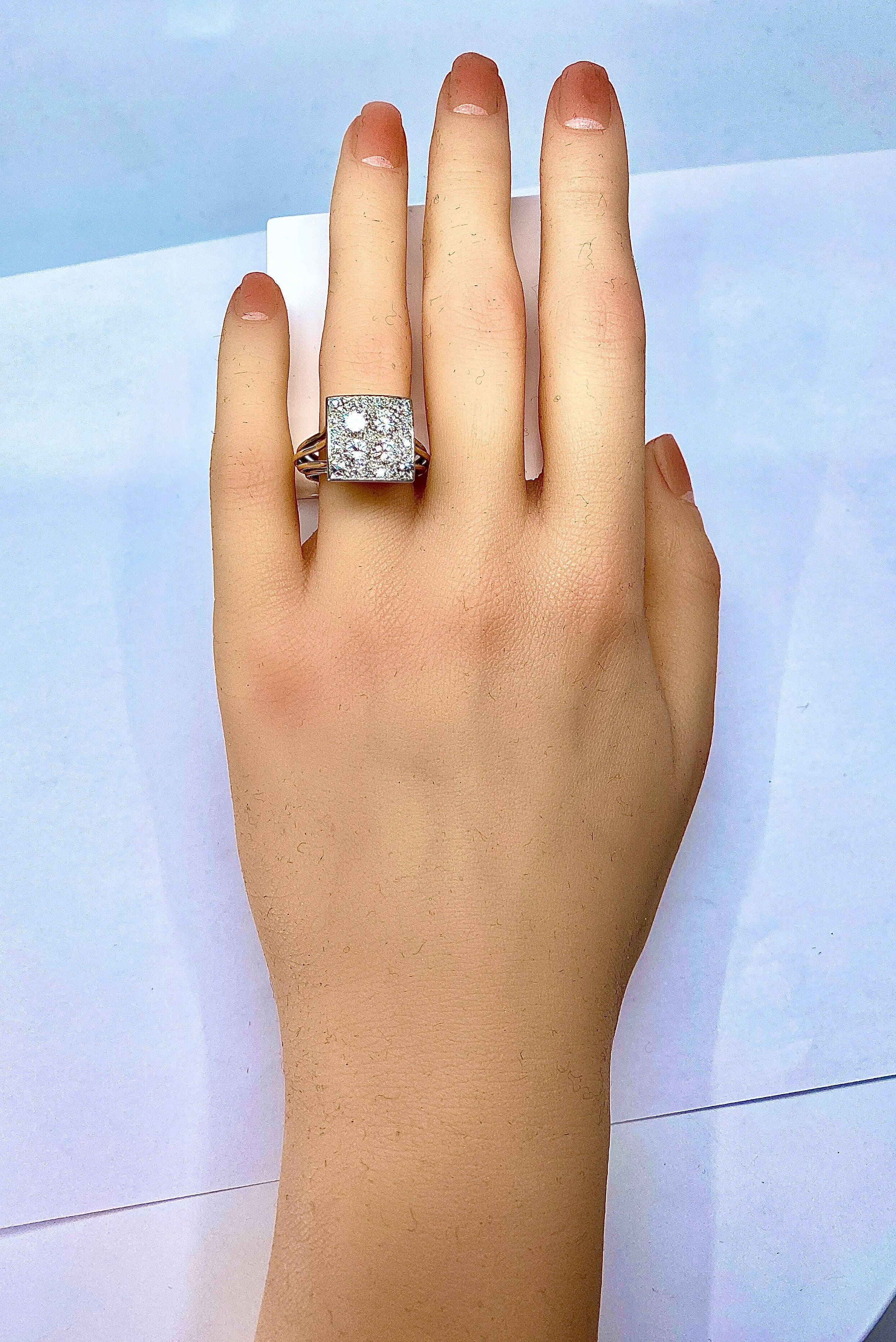 Ring in yellow gold, white gold and diamonds