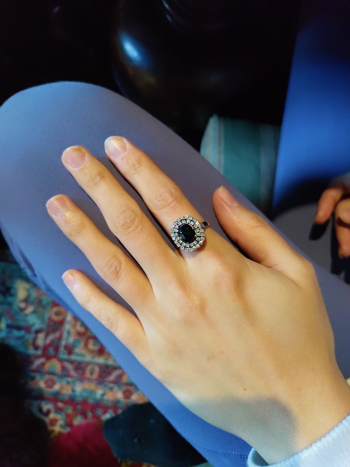 Bague Saphir Double Entourage Diamants Or Blanc