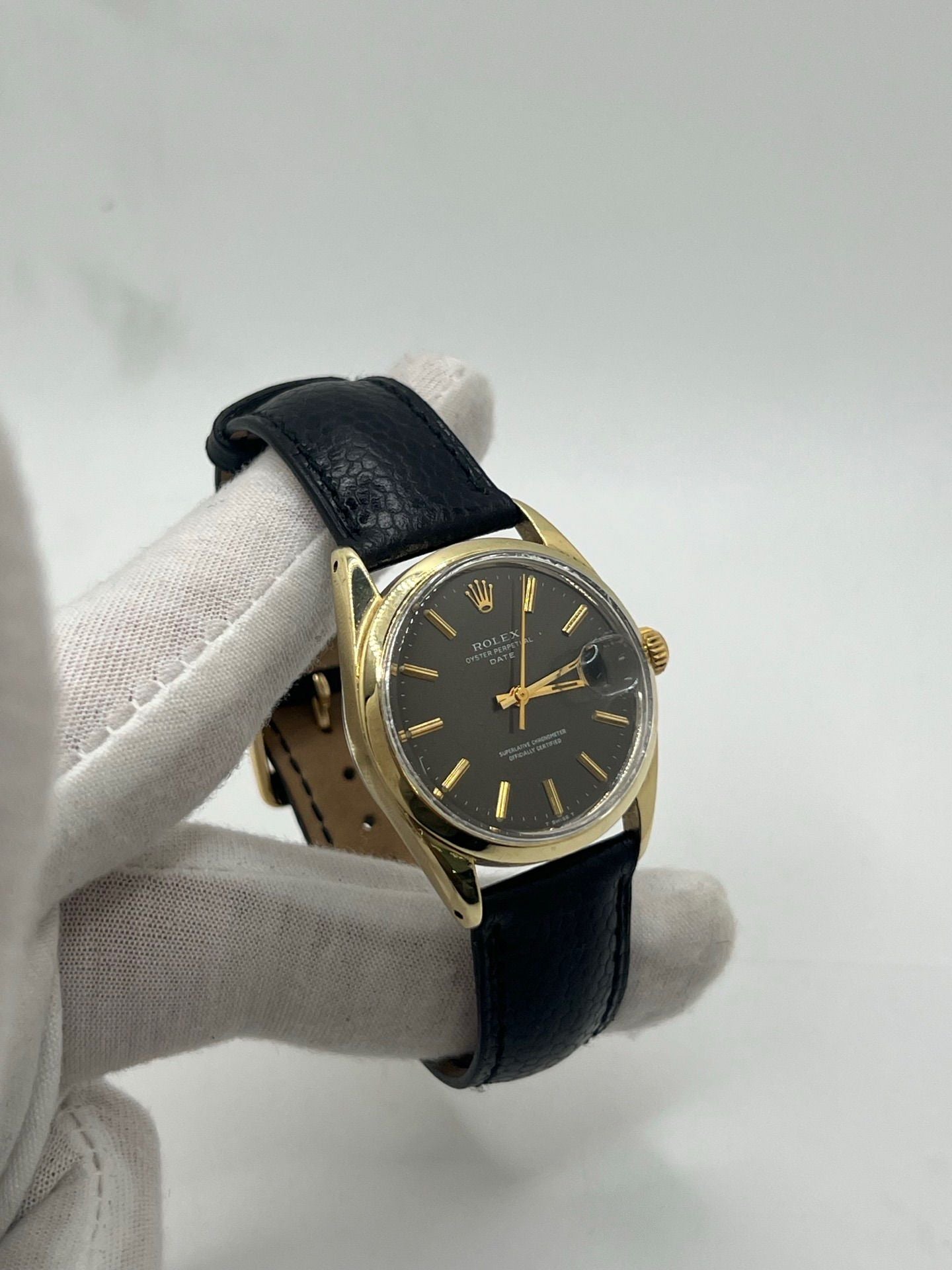 Watch ROLEX "Oyster Perpetual Date" in steel and leather