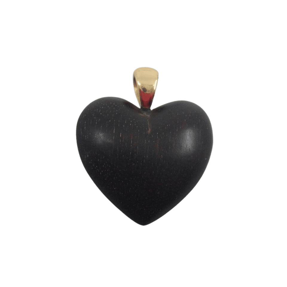 Heart pendant in yellow gold and lovewood
