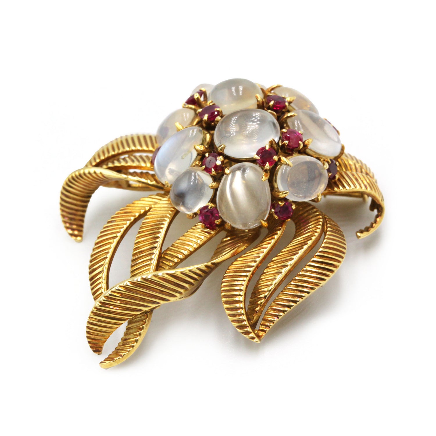 Broche - Or jaune, Rubis, Pierres de Lune