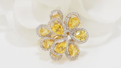 Bague Fleur or blanc et citrines et diamants