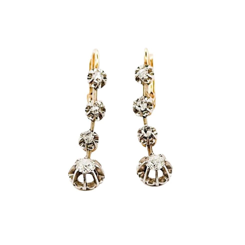 Boucles d'oreilles Dormeuses en or jaune, or blanc et diamants