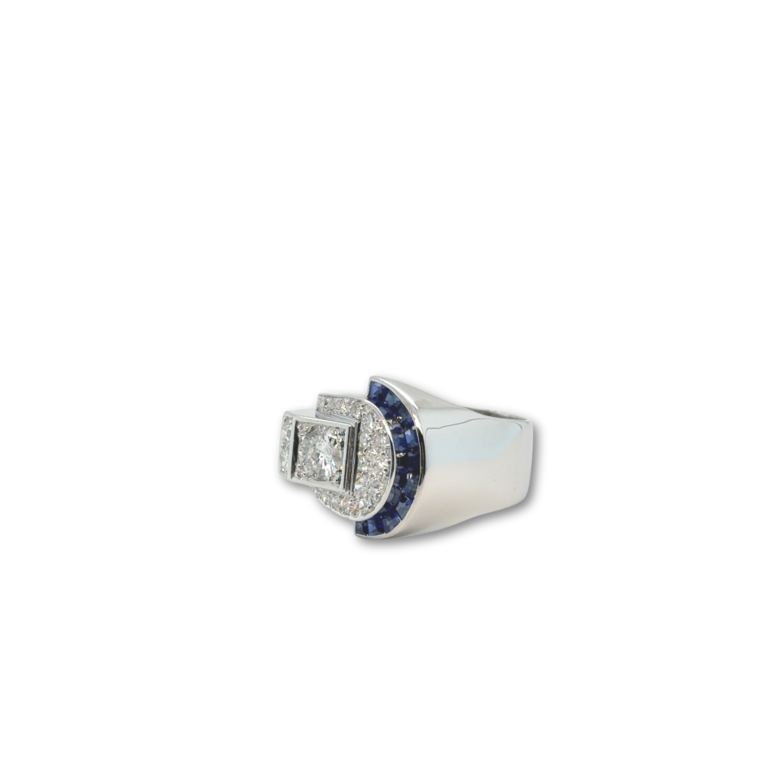 Art Déco - Bague platine - Diamants et Saphirs