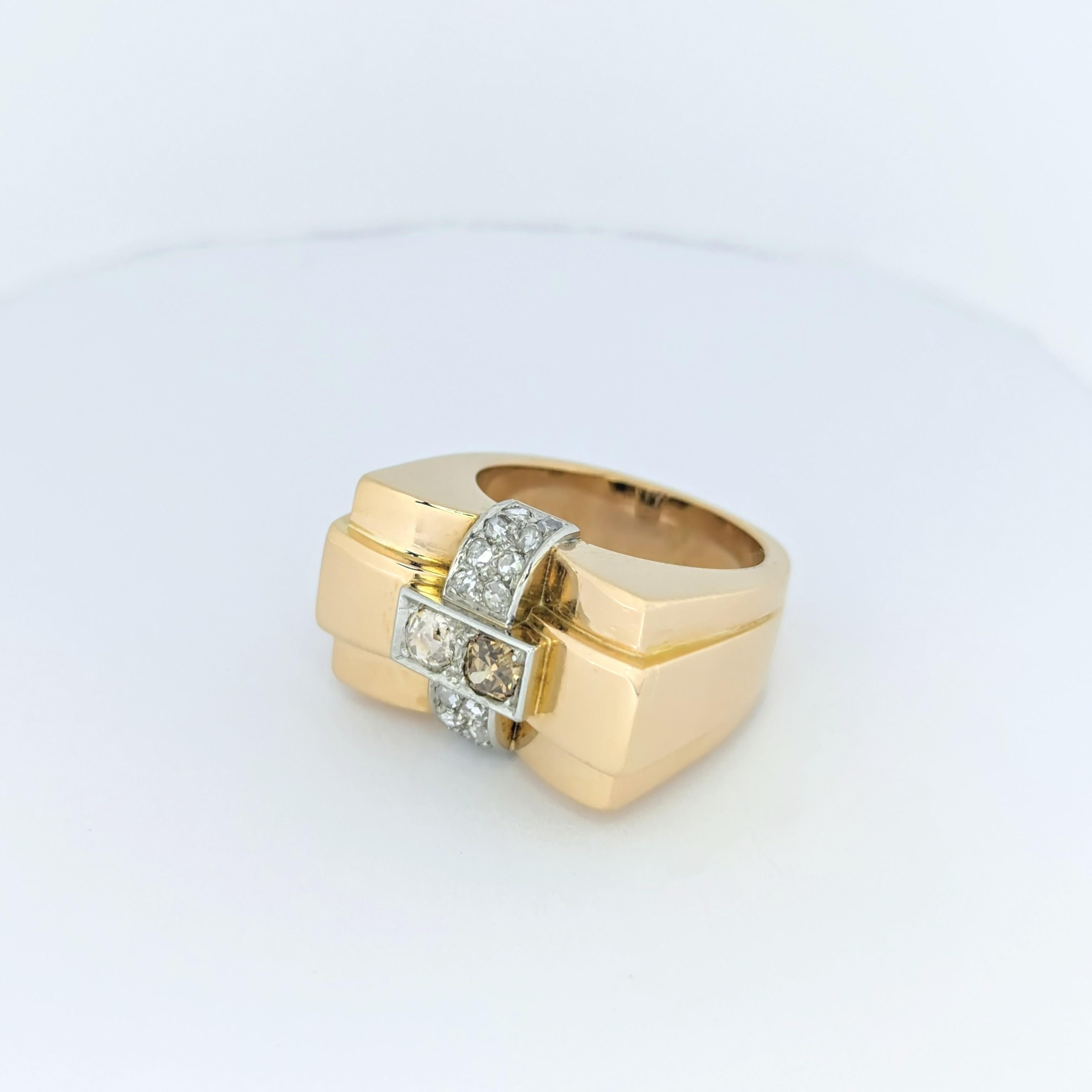 Bague Tank en or jaune et diamants