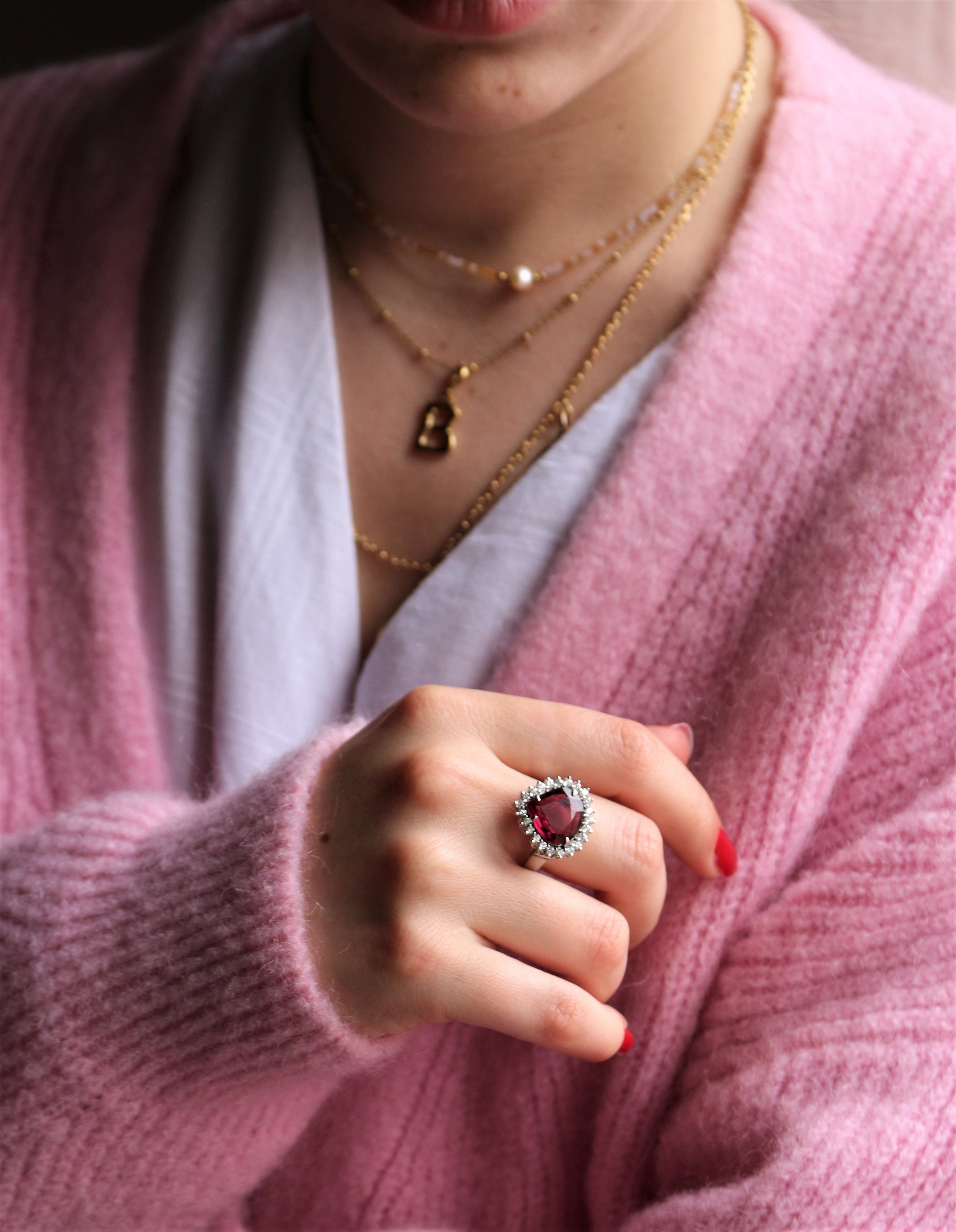 Bague rubellite et diamants