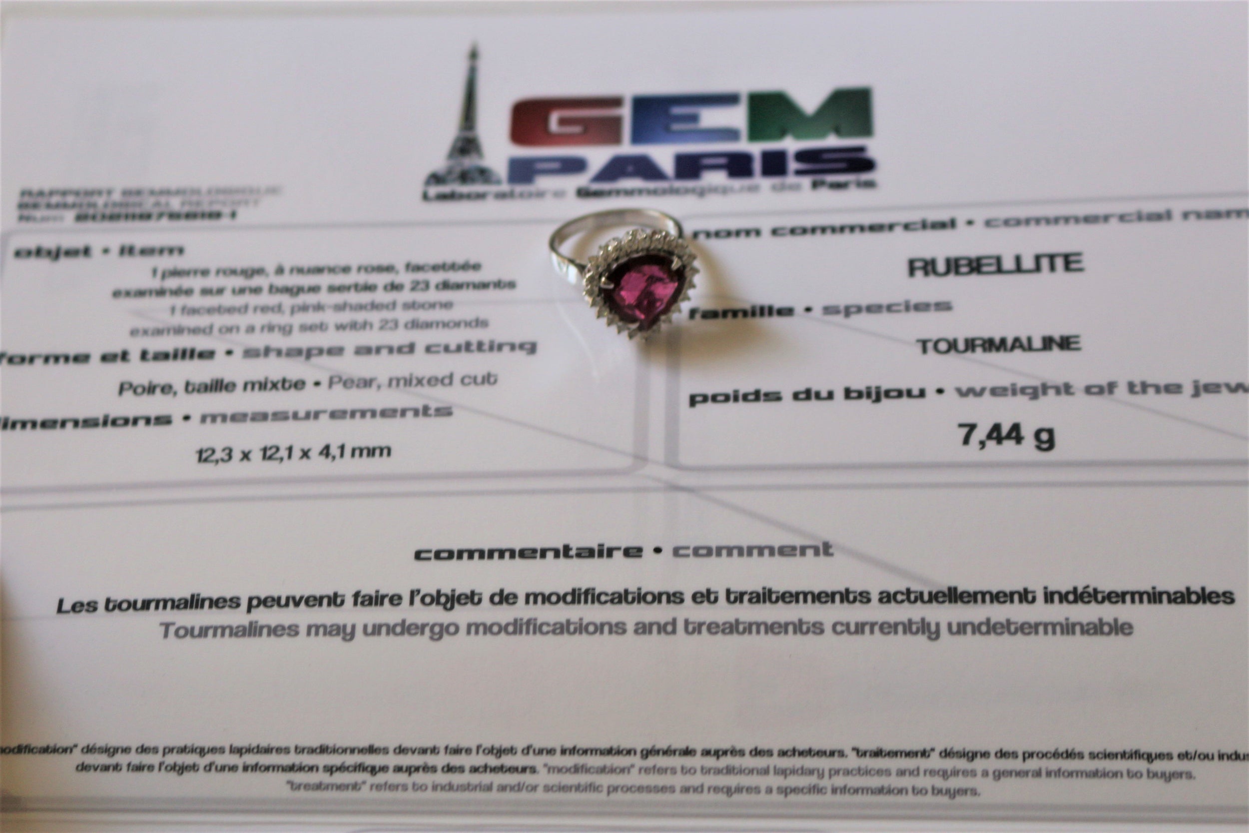 Bague rubellite et diamants