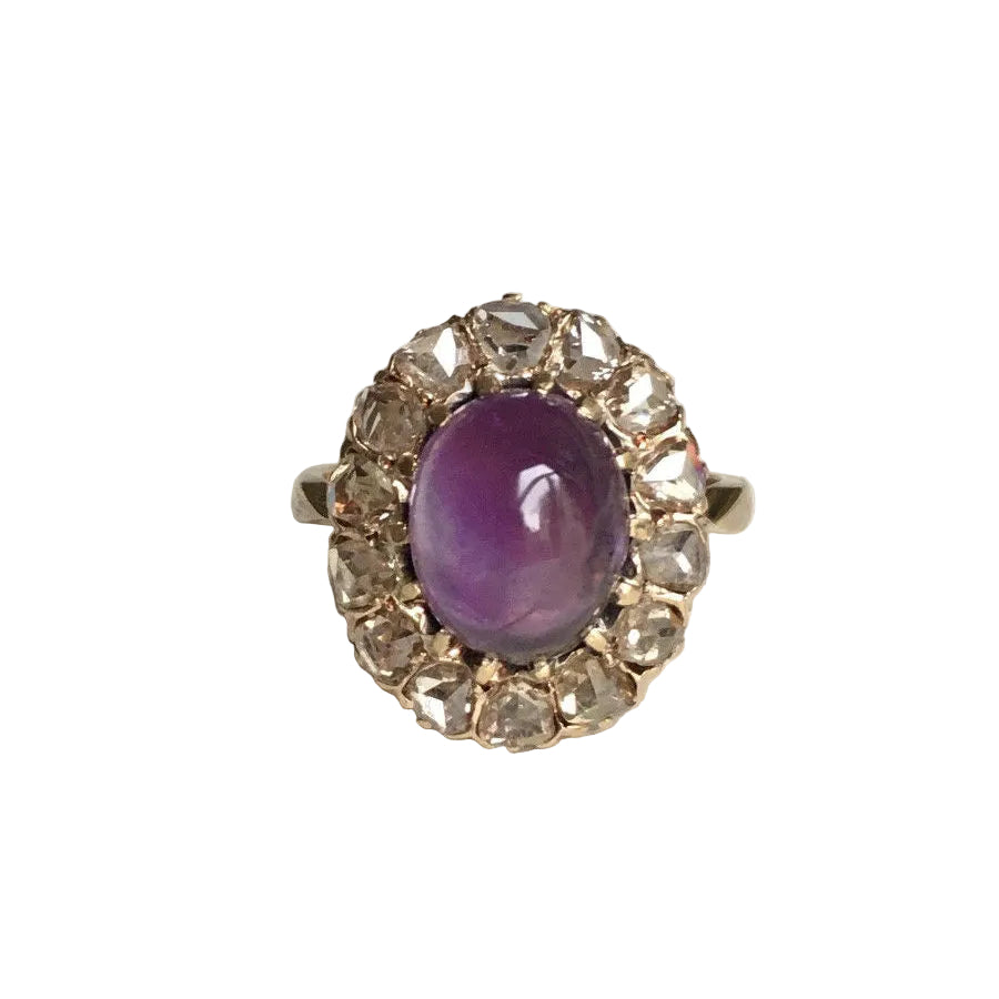 Bague Entourage en or jaune, améthyste et diamants