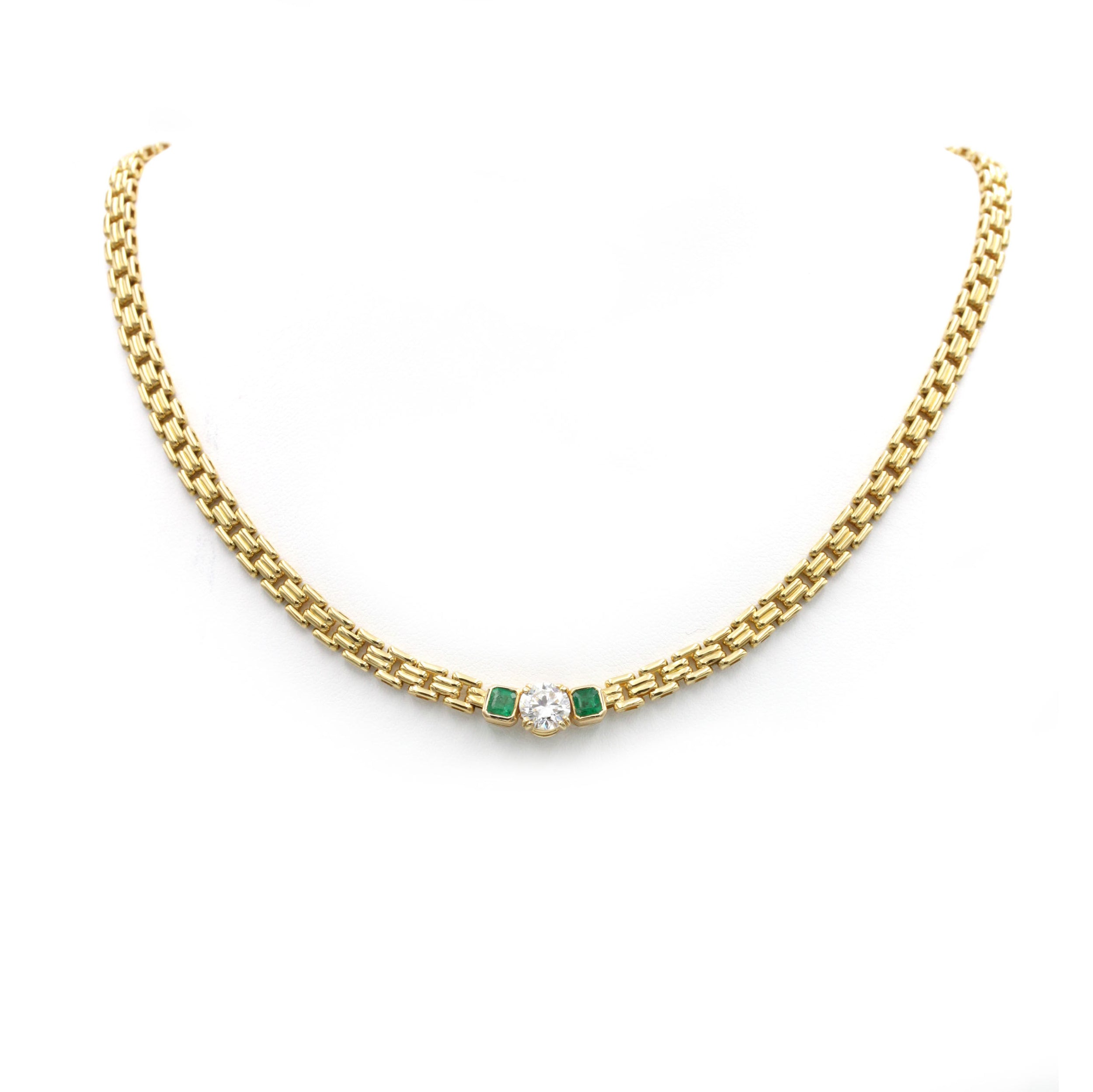 Necklace - Yellow Gold, diamond and Emeralds