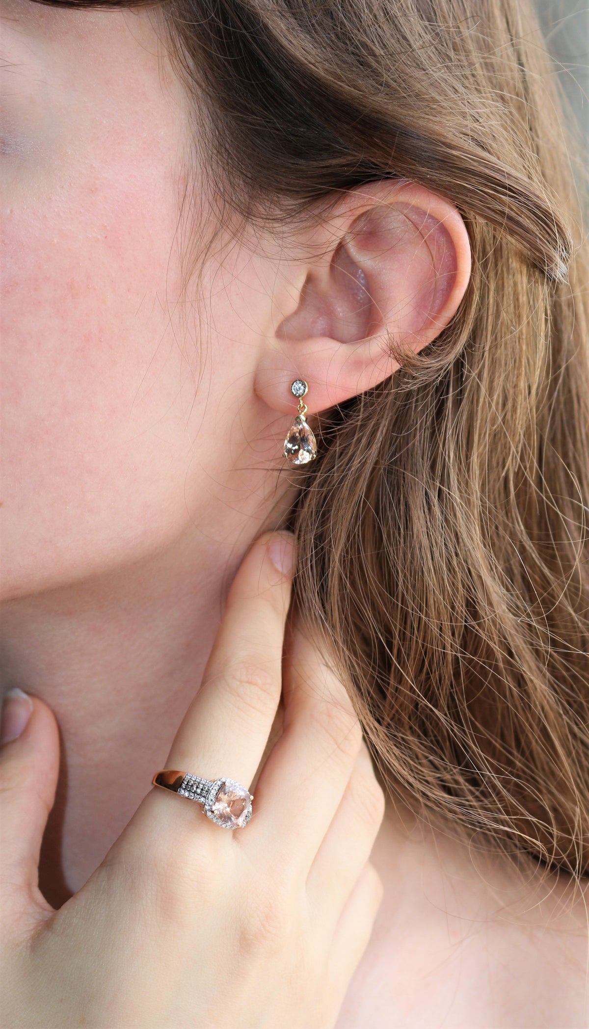 Paire De Boucles d'Oreilles Morganites Et Diamants