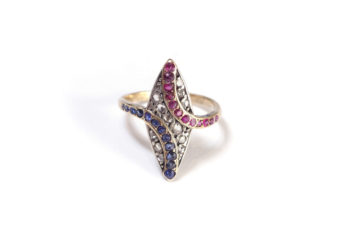 Bague marquise patriotique en or