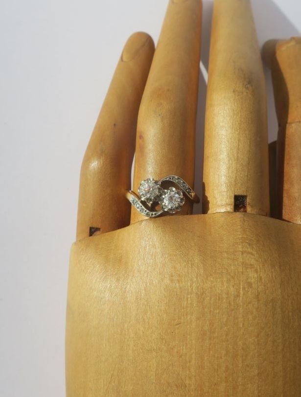 Bague Toi et Moi en or jaune et platine