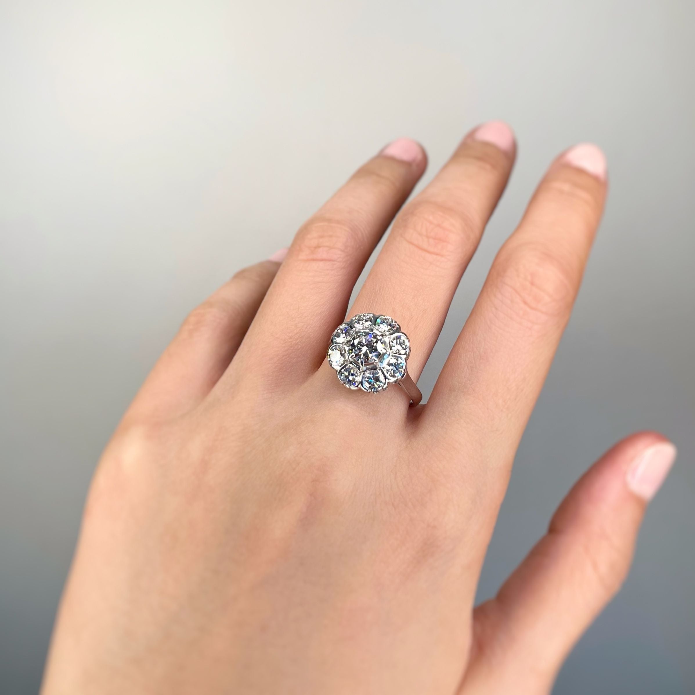 Marguerite ring in platinum and diamonds