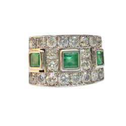 SORTIJA DISEÑO RETRO ÉPOCA 1950 de ORO 18 kts con DIAMANTES y ESMERALDAS