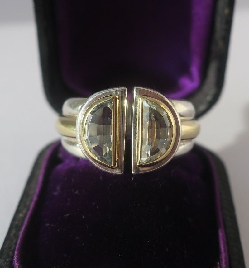 Bague CHRISTOFLE “Variations” en or jaune, argent et aigue-marine