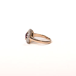 Bague marguerite ancienne rhodolite et diamants en or rose