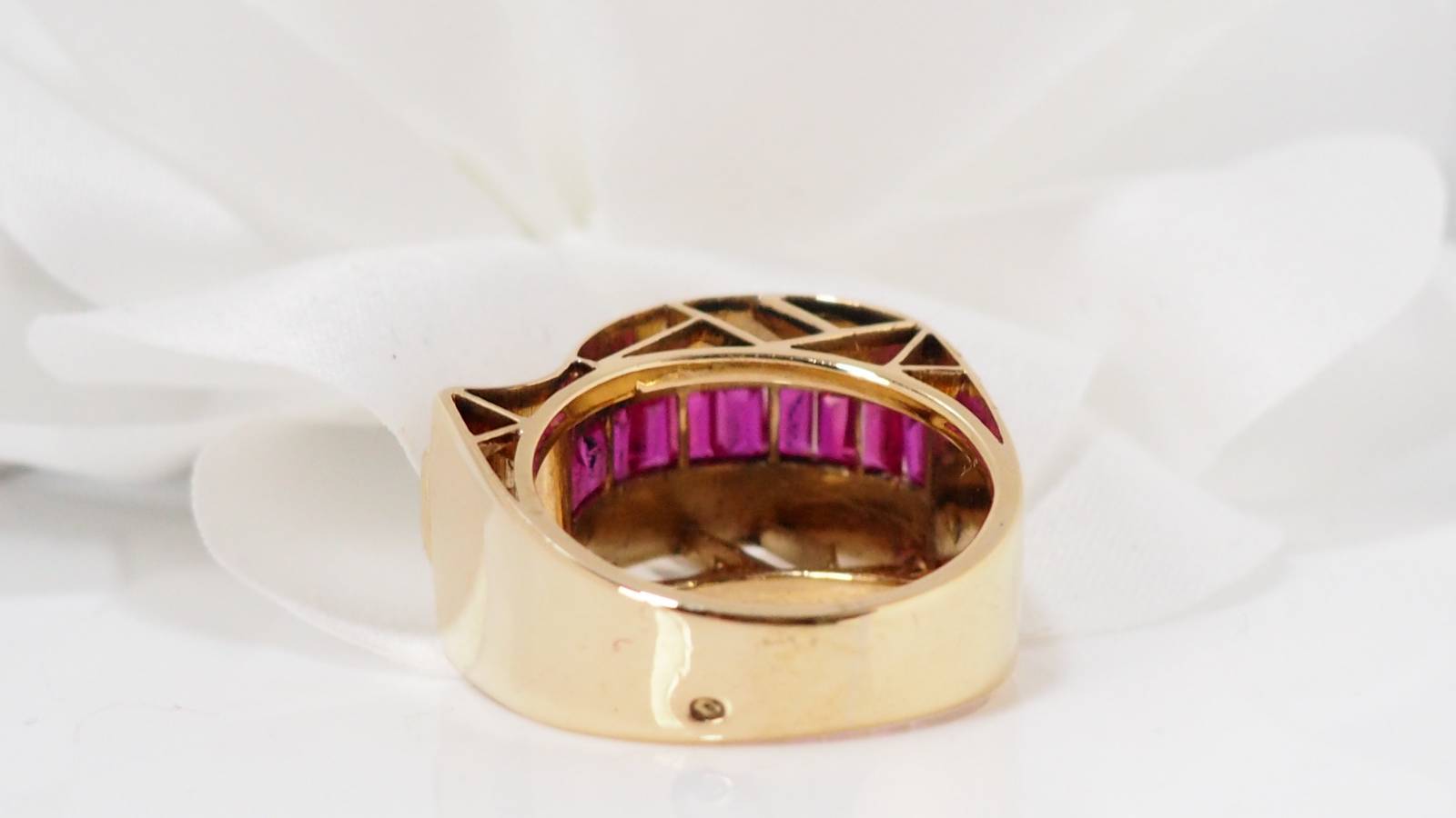 Yellow gold and diamond tank ring