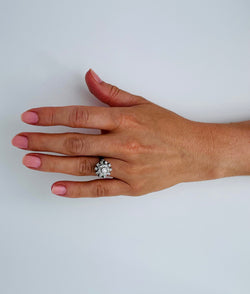 Marguerite double halo diamond ring in white gold