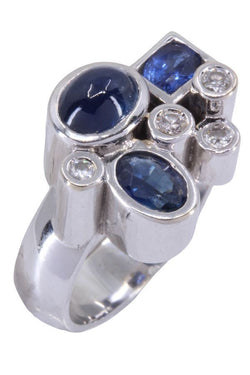 Bague moderne saphirs et diamants en or blanc