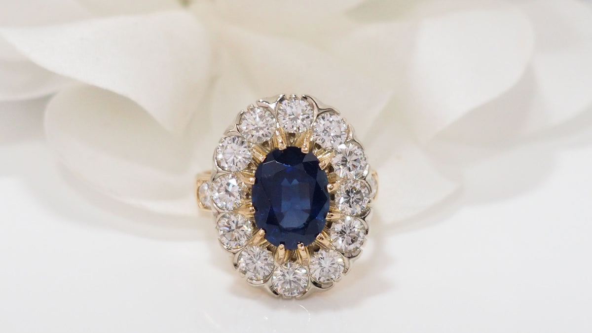 Bague Pompadour en or jaune saphir et diamants