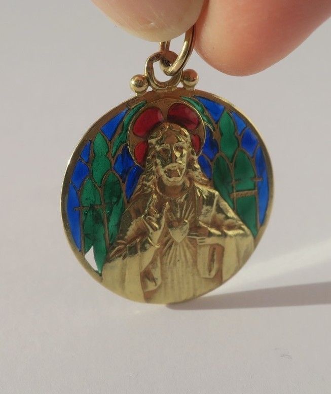 Pendentif BECKER Jésus Christ en or jaune et émail