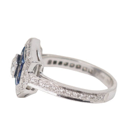 Double entourage ring in white gold, sapphires and diamonds