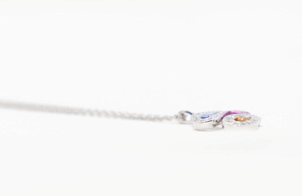 Collier TUTTI FRUTTI maille forçat jaseron en or blanc et saphirs