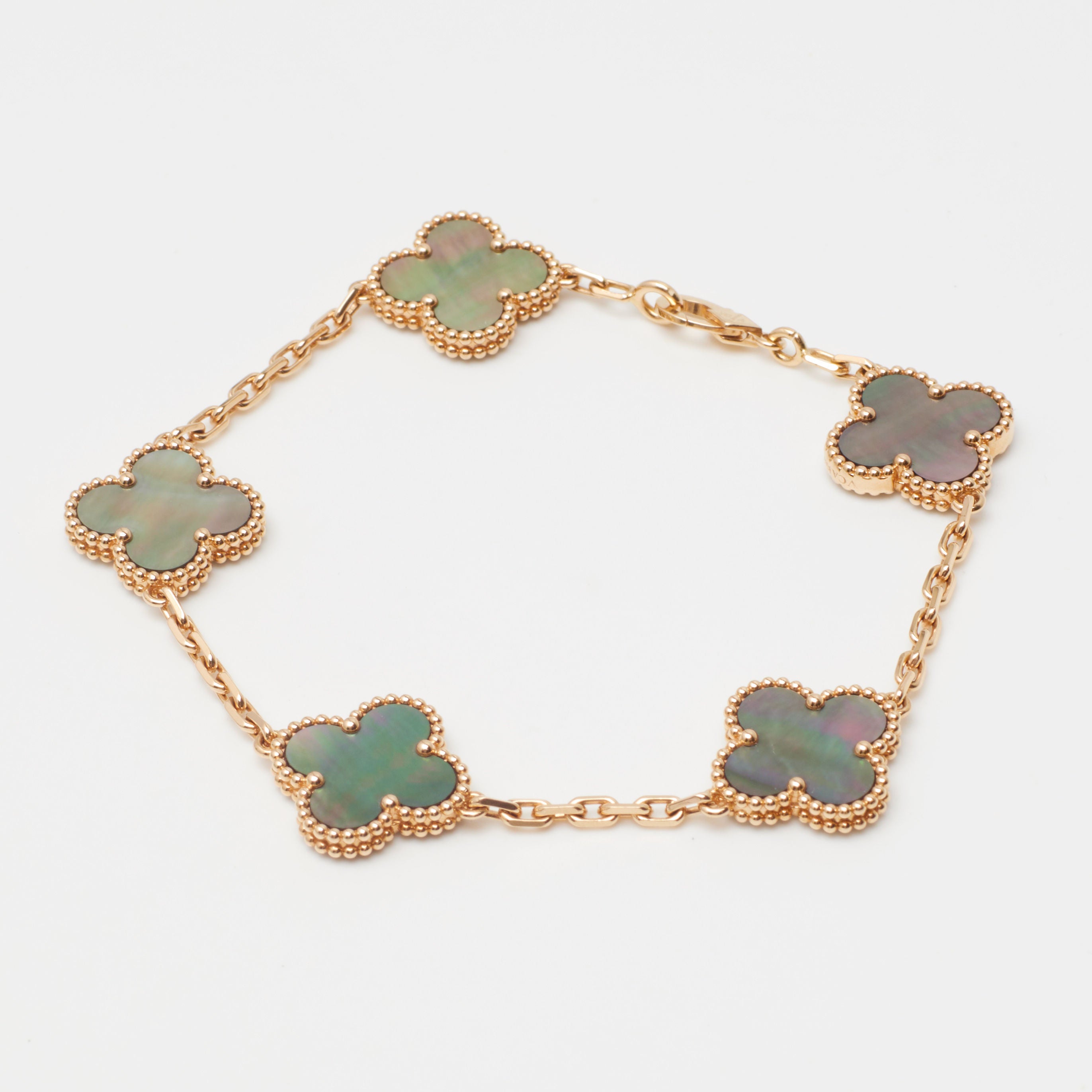 Bracelet Van Cleef & Arpels SPECIAL ORDER Vintage Alhambra 5 motifs nacre grise en or rose