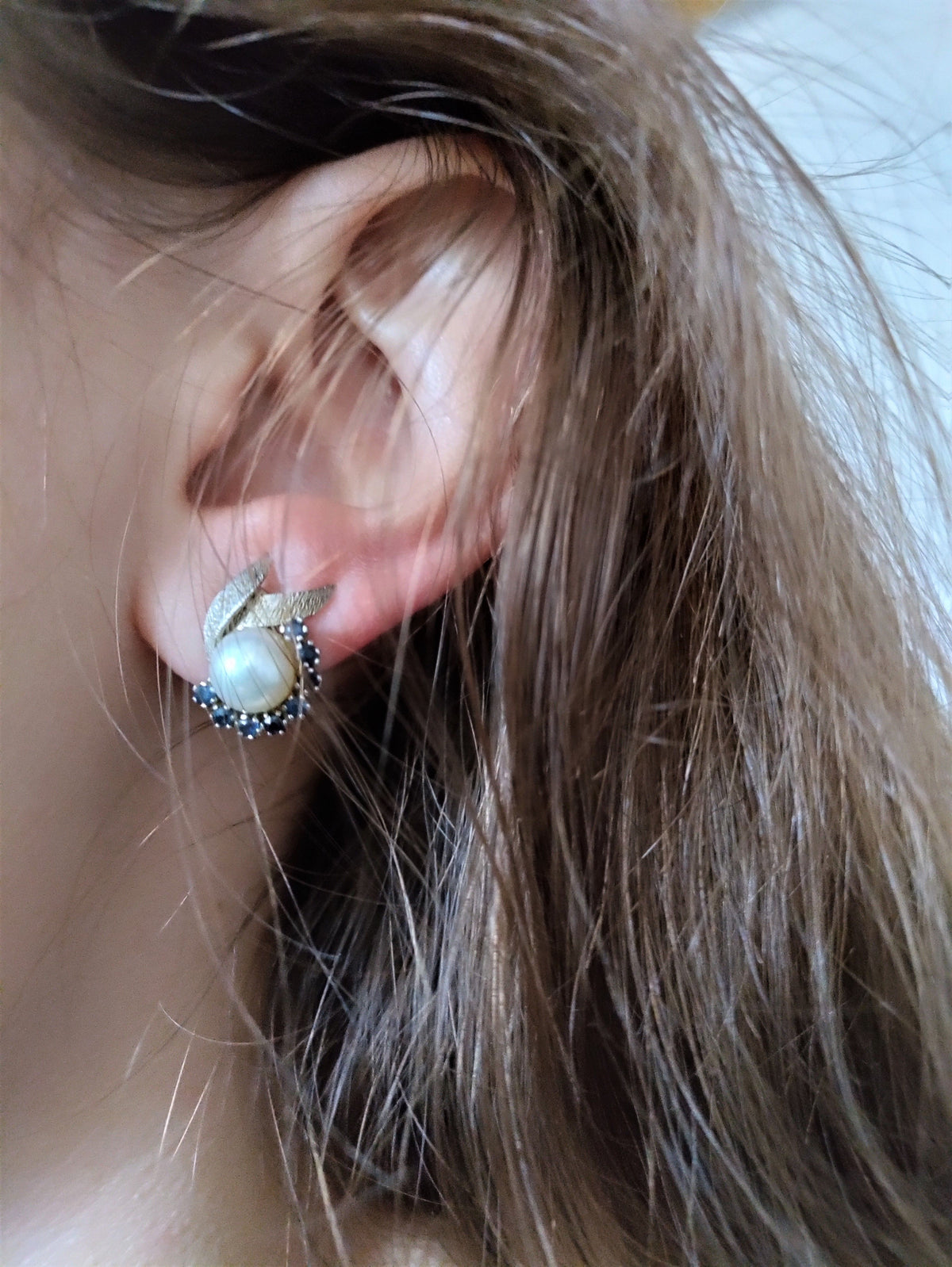 Boucles d'Oreilles Clips Perle Et Saphirs