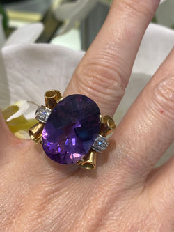 BAGUE des ANNÉES 40 en or jaune, diamants et AMÉTHYSTE